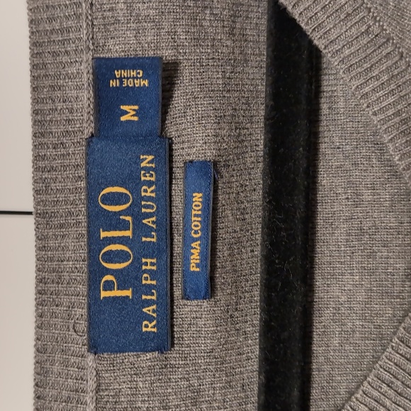 Polo Ralph Lauren Men's Gray Puma Cotton V-Neck Sweater Size Medium - Picture 2 of 6